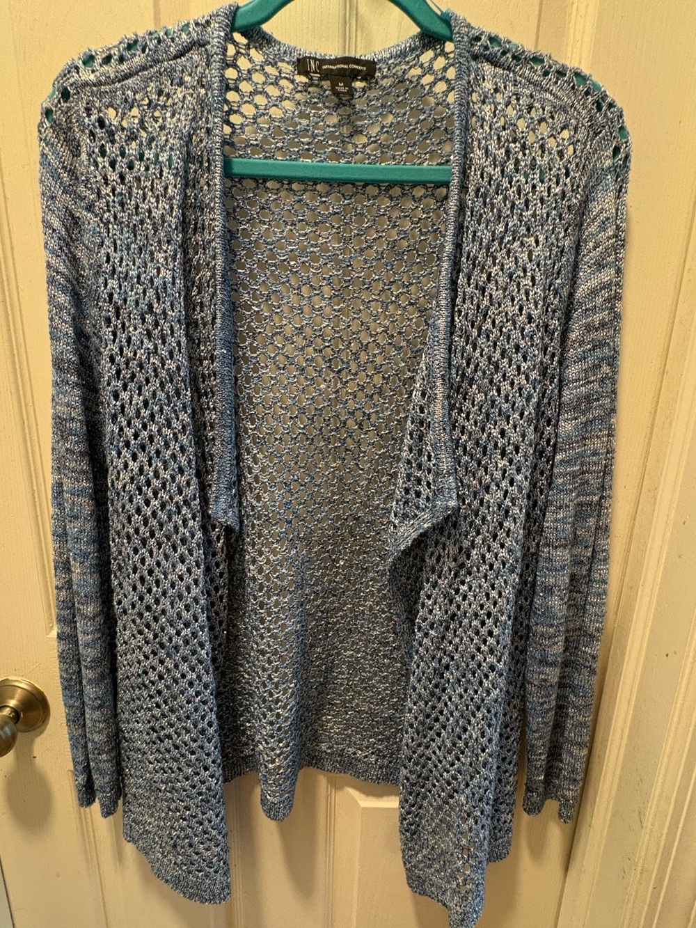 INC International Concepts Open-Weave Blue Cardigan Sweater - sparkly!